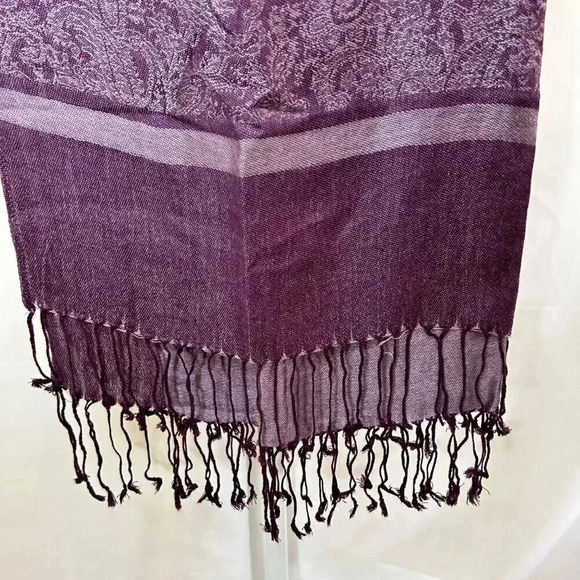 2/$30 Pashmina Style Scarf Shawl Plum Purple Wrap Cover Up OS Fringe Paisley - Picture 2 of 6